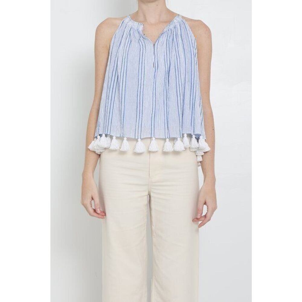 APIECE APART Sz 0 XS Blue White Stripe Tassel Trim Tank Top Galisteo NWT
